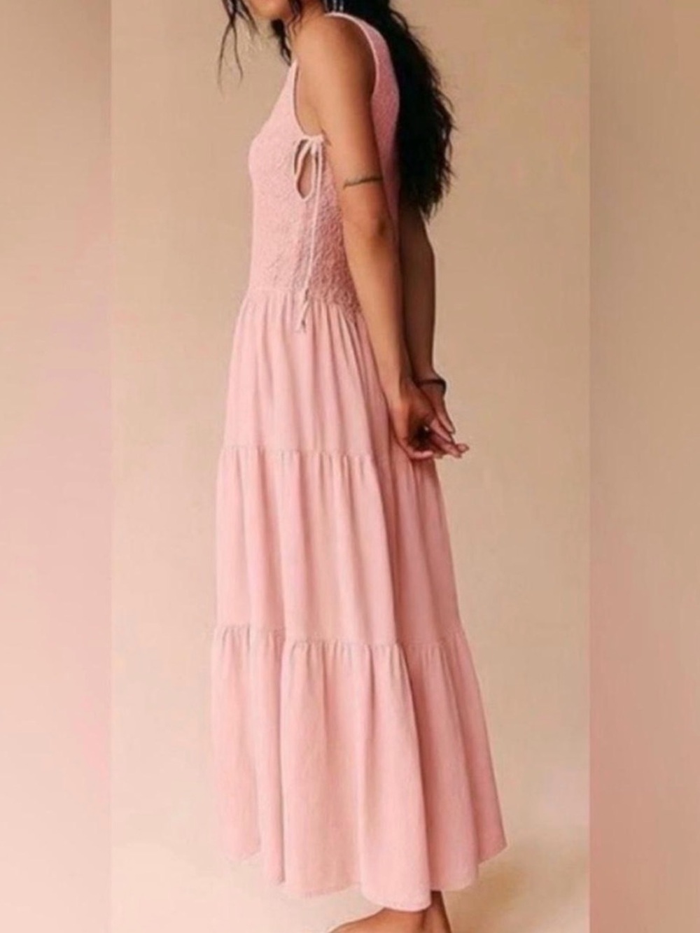 Sleeveless Pink Tiered Maxi Dress